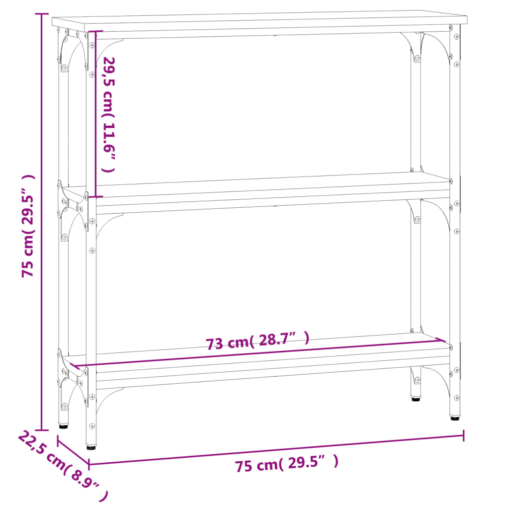 Tavolino Consolle Grigio Sonoma 75x22,5x75 cm Legno Multistrato 834033