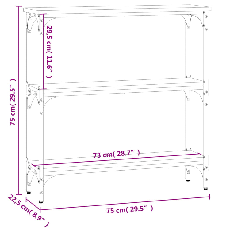 Tavolino Consolle Grigio Sonoma 75x22,5x75 cm Legno Multistrato 834033