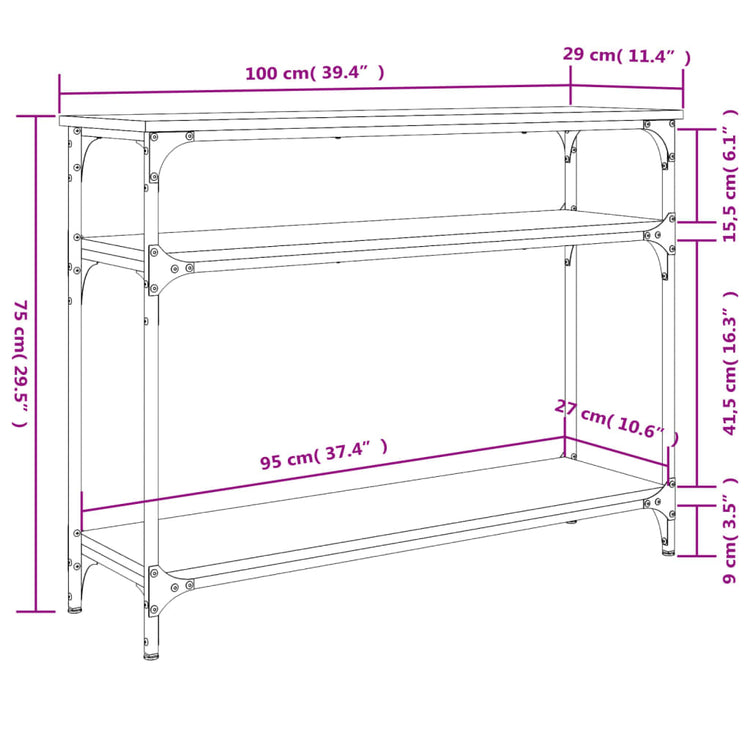 Tavolino Consolle Nero 100x29x75 cm in Legno Multistrato 834035