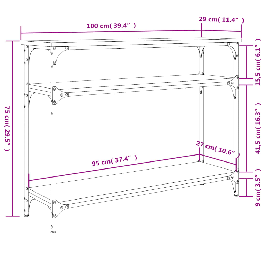 Tavolo Consolle Grigio Sonoma 100x29x75 cm in Legno Multistrato 834038