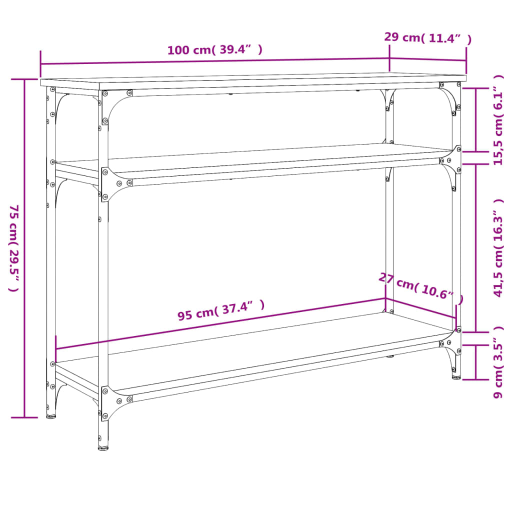 Tavolino Consolle Rovere Marrone 100x29x75 cm Legno Multistrato 834039