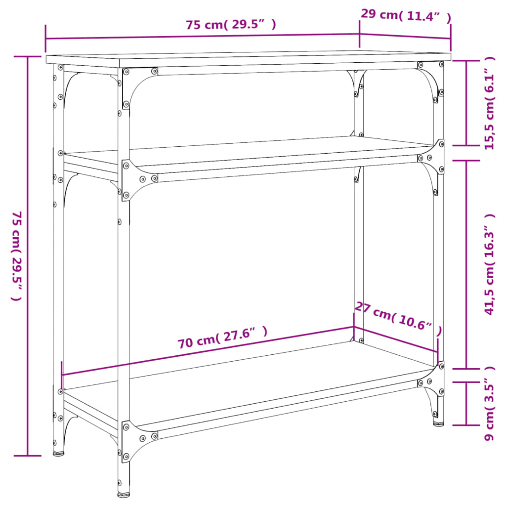 Tavolino Consolle Rovere Sonoma 75x29x75cm in Legno Multistrato 834041