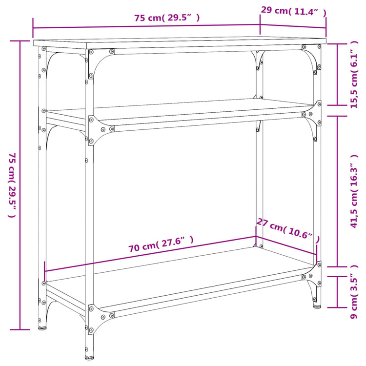 Tavolino Consolle Grigio Sonoma 75x29x75cm in Legno Multistrato 834043