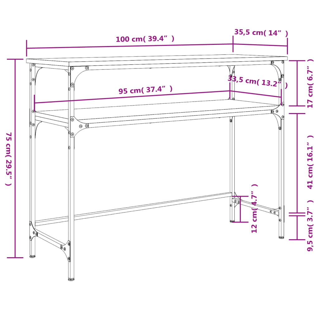 Tavolino Consolle Nero 100x35,5x75 cm in Legno Multistrato 834045