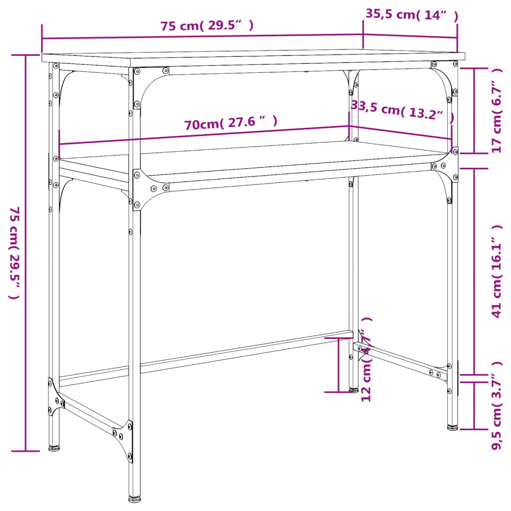 Tavolino Consolle Nero 75x35,5x75 cm in Legno Multistrato 834050