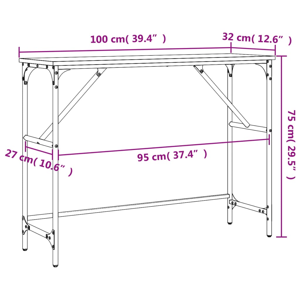 Tavolino Consolle Nero 100x32x75 cm in Legno Multistrato 834055