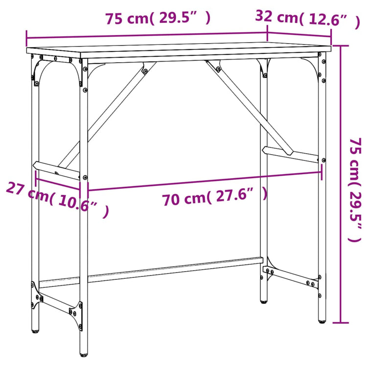 Tavolino Consolle Nero 75x32x75 cm in Legno Multistrato 834060