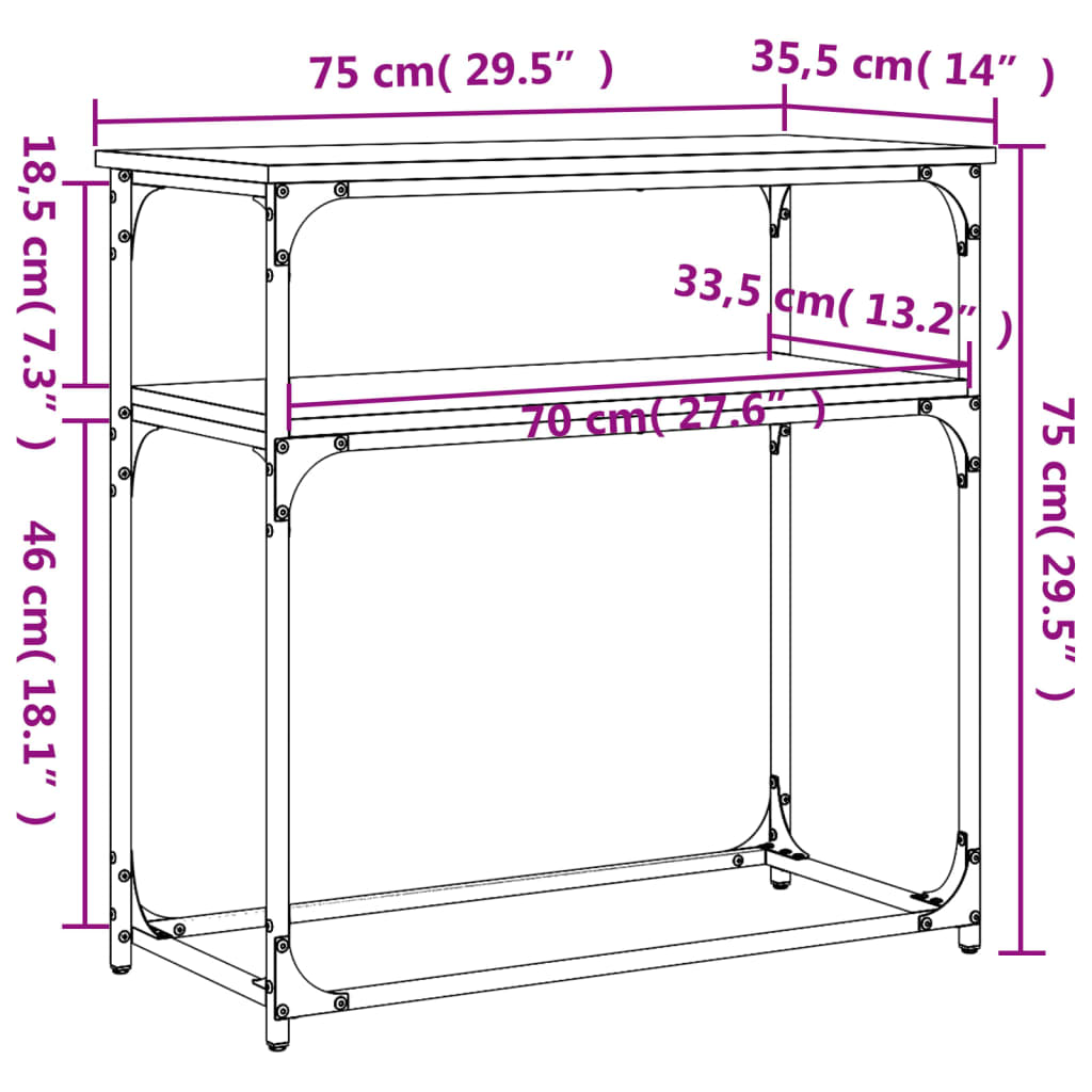 Tavolino Consolle Nero 75x35,5x75 cm in Legno Multistrato 834070