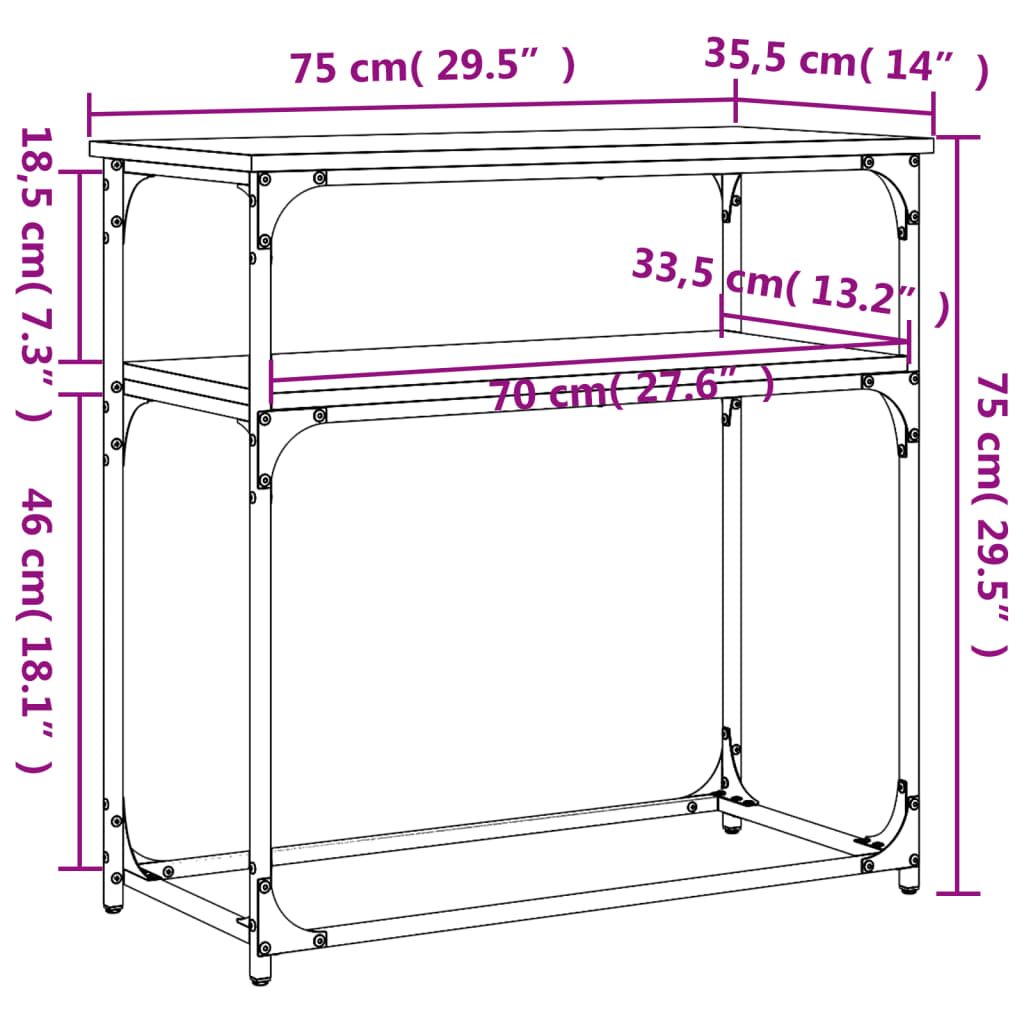 Tavolino Consolle Grigio Sonoma 75x35,5x75 cm Legno Multistrato 834073