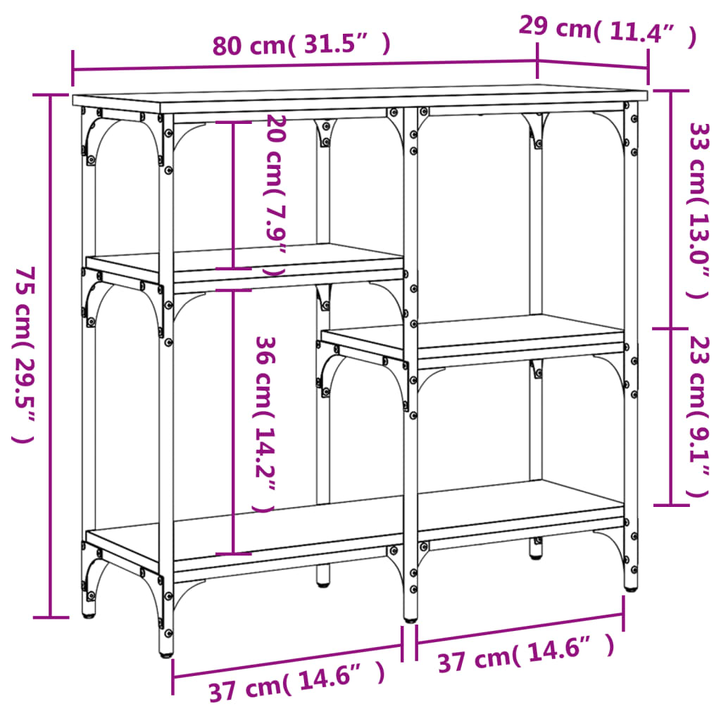 Tavolo Consolle Grigio Sonoma 80x29x75 cm in Legno Multistrato 834078