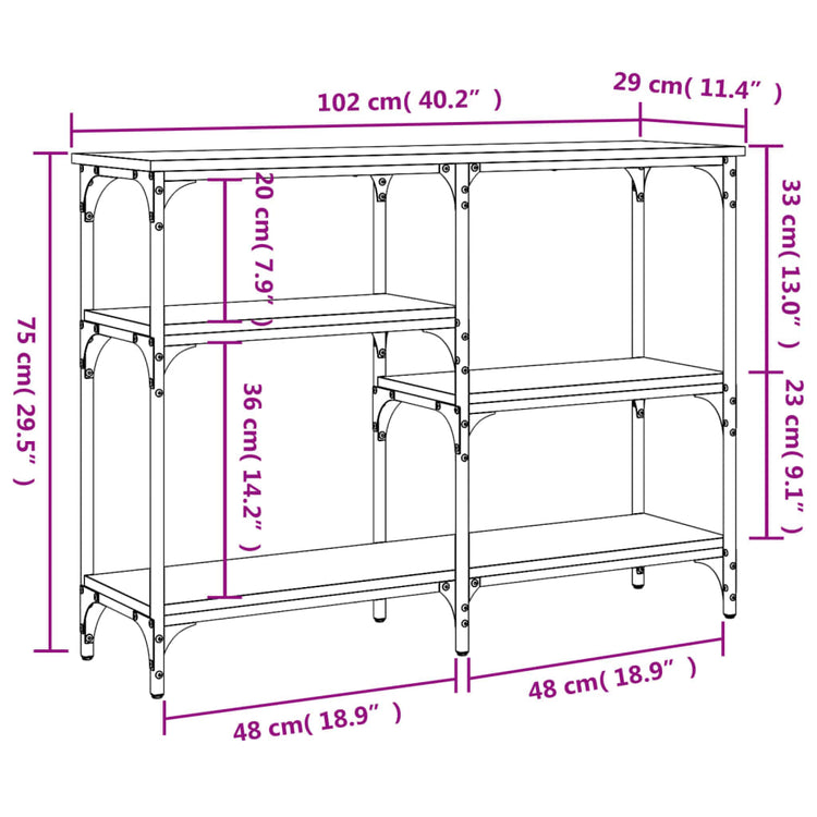 Tavolo Consolle Grigio Sonoma 102x29x75 cm in Legno Multistrato 834083