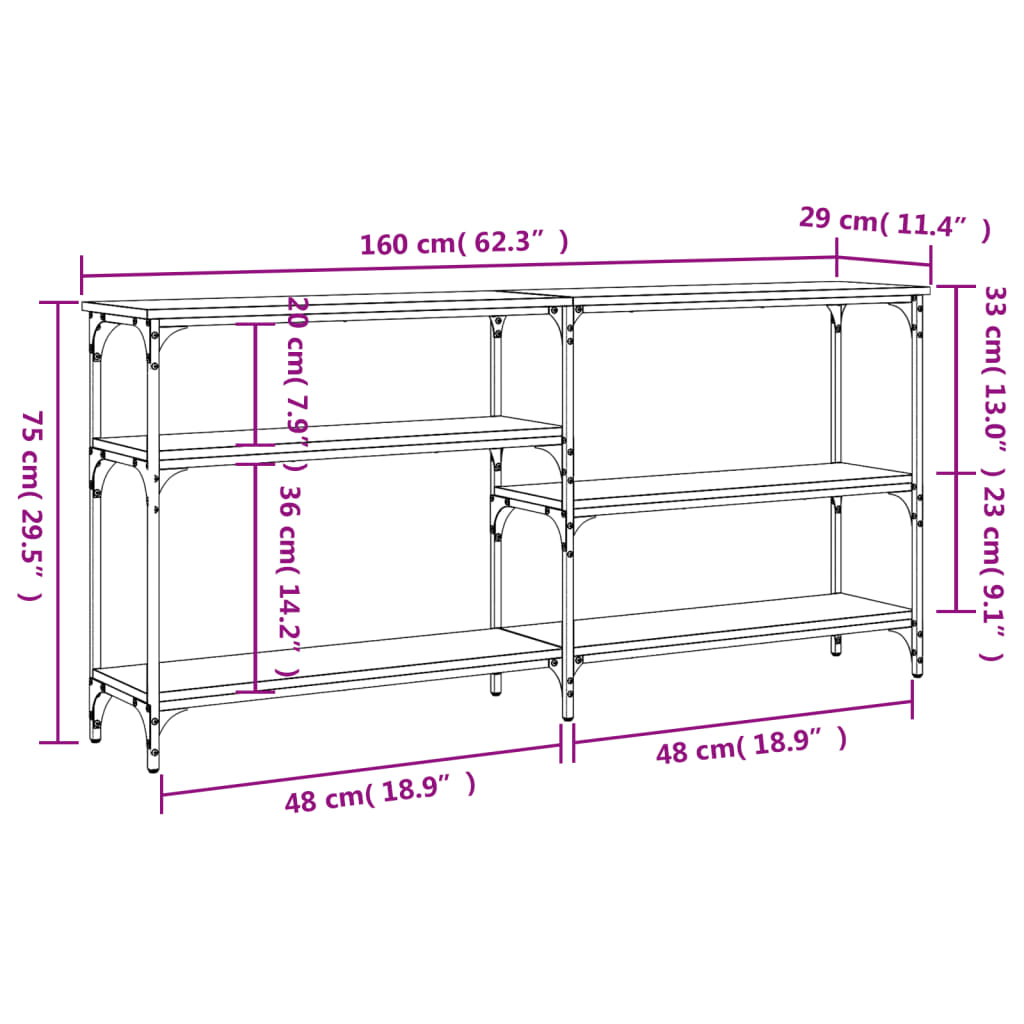 Tavolo Consolle Grigio Sonoma 160x29x75 cm in Legno Multistrato 834088