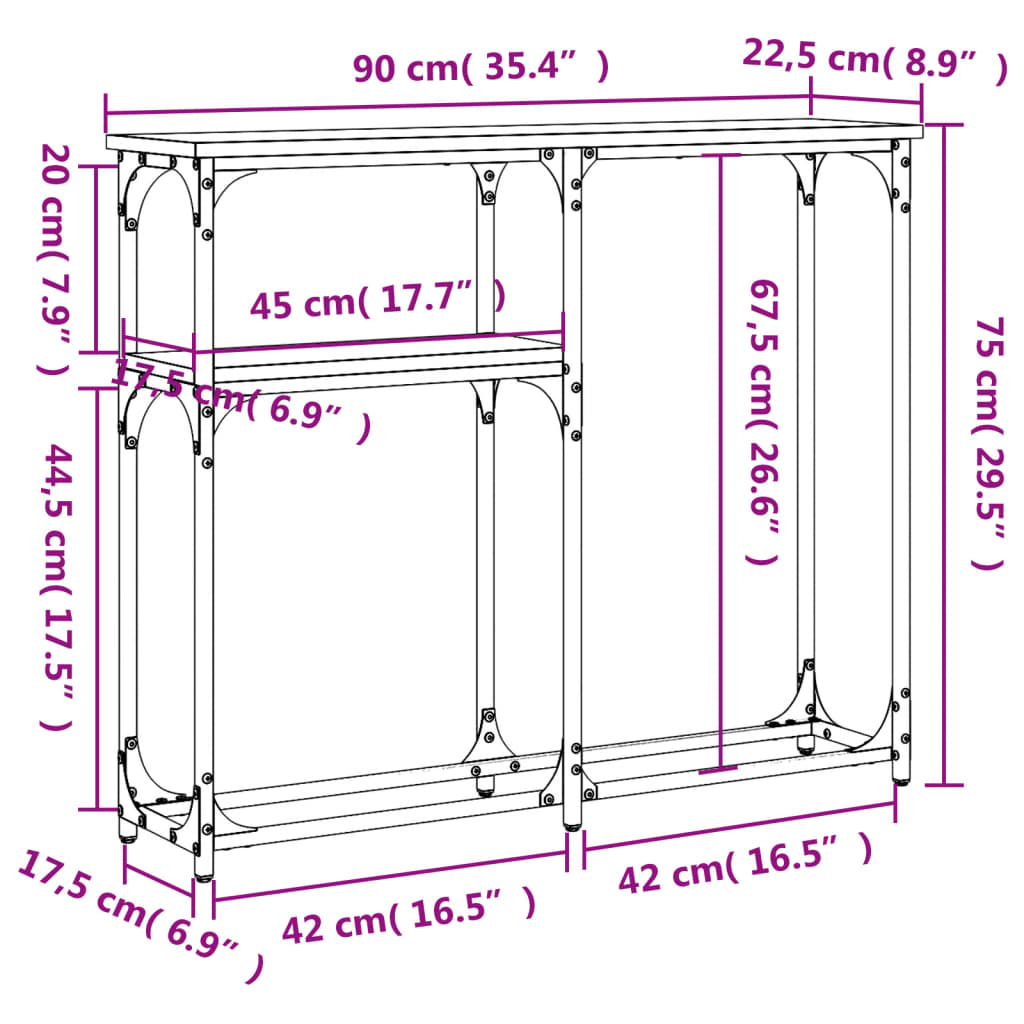 Tavolino Consolle Nero 90x22,5x75 cm in Legno Multistrato 834090