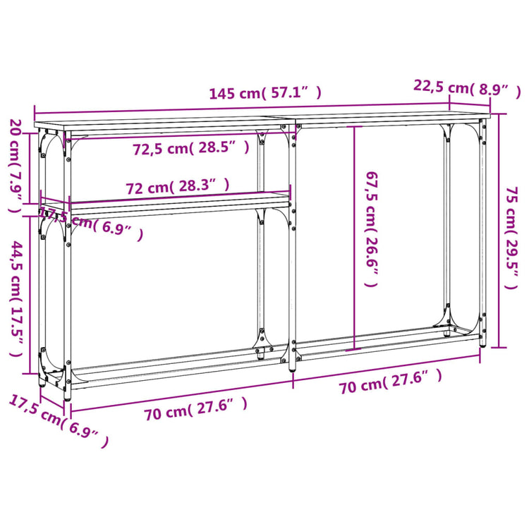 Tavolino Consolle Nero 145x22,5x75 cm in Legno Multistrato 834095