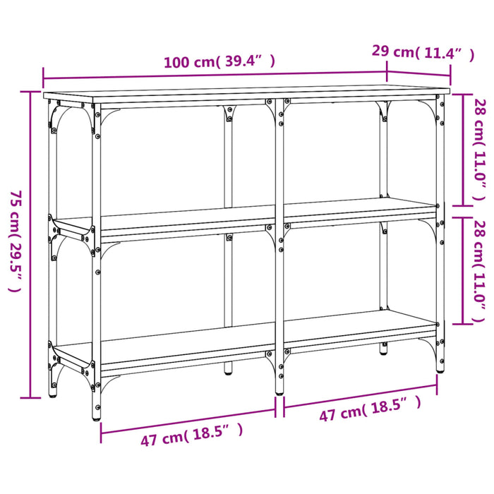 Tavolo Consolle Rovere Fumo 100x29x75 cm in Legno Multistrato 834102