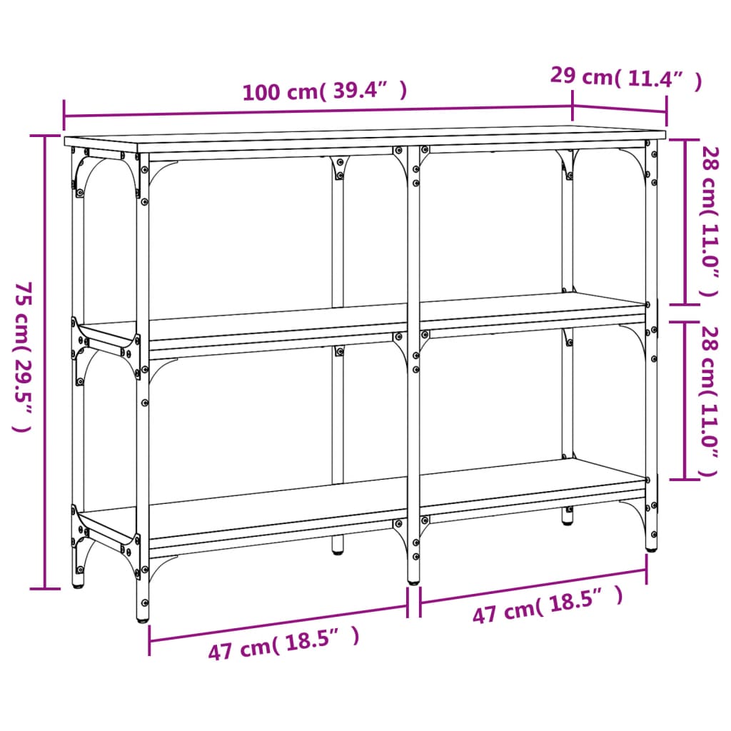 Tavolo Consolle Grigio Sonoma 100x29x75 cm in Legno Multistrato 834103