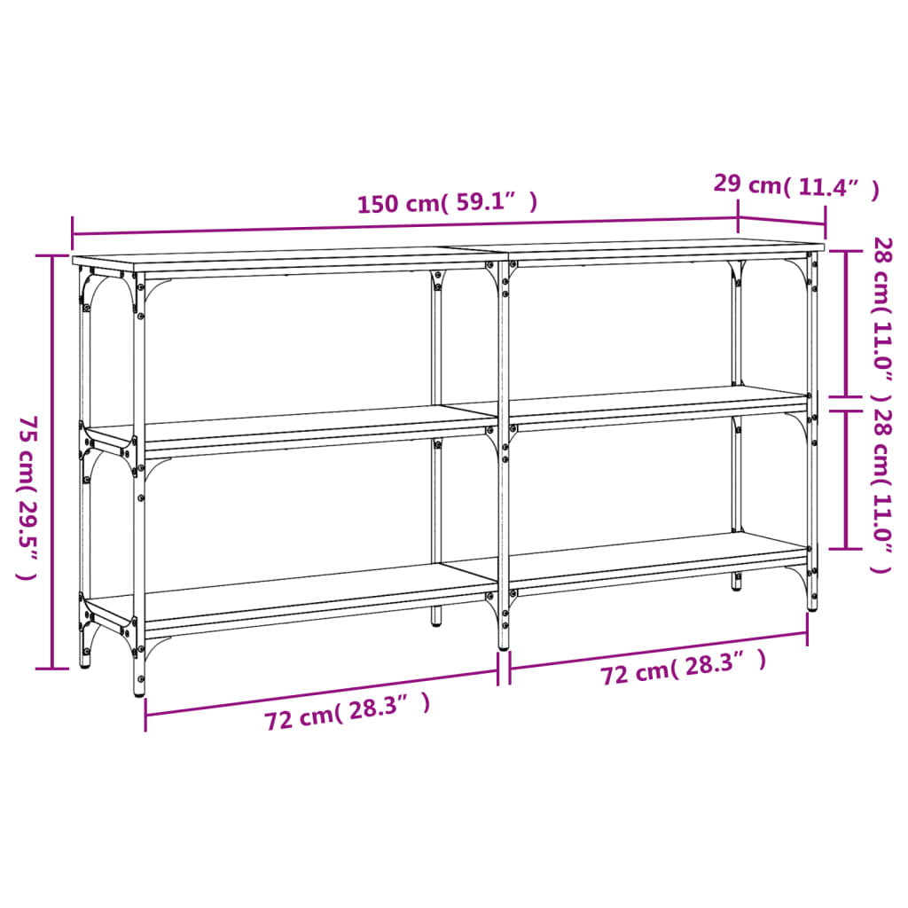 Tavolino Consolle Nero 150x29x75 cm in Legno Multistrato 834105