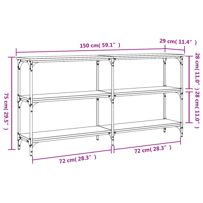 Tavolino Consolle Nero 150x29x75 cm in Legno Multistrato 834105