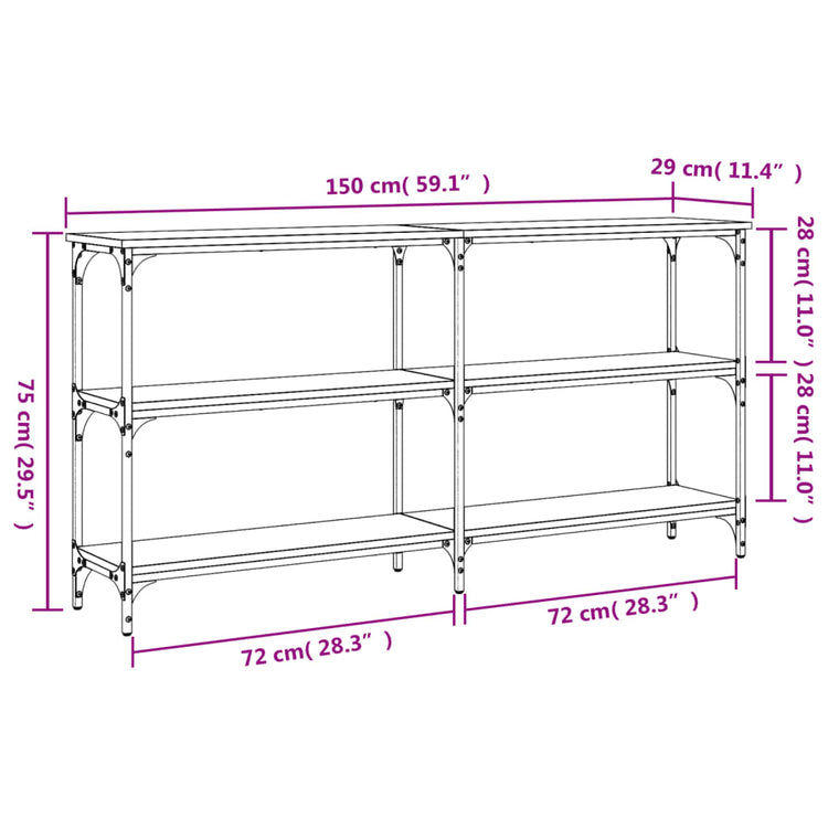 Tavolo Consolle Rovere Fumo 150x29x75 cm in Legno Multistrato 834107