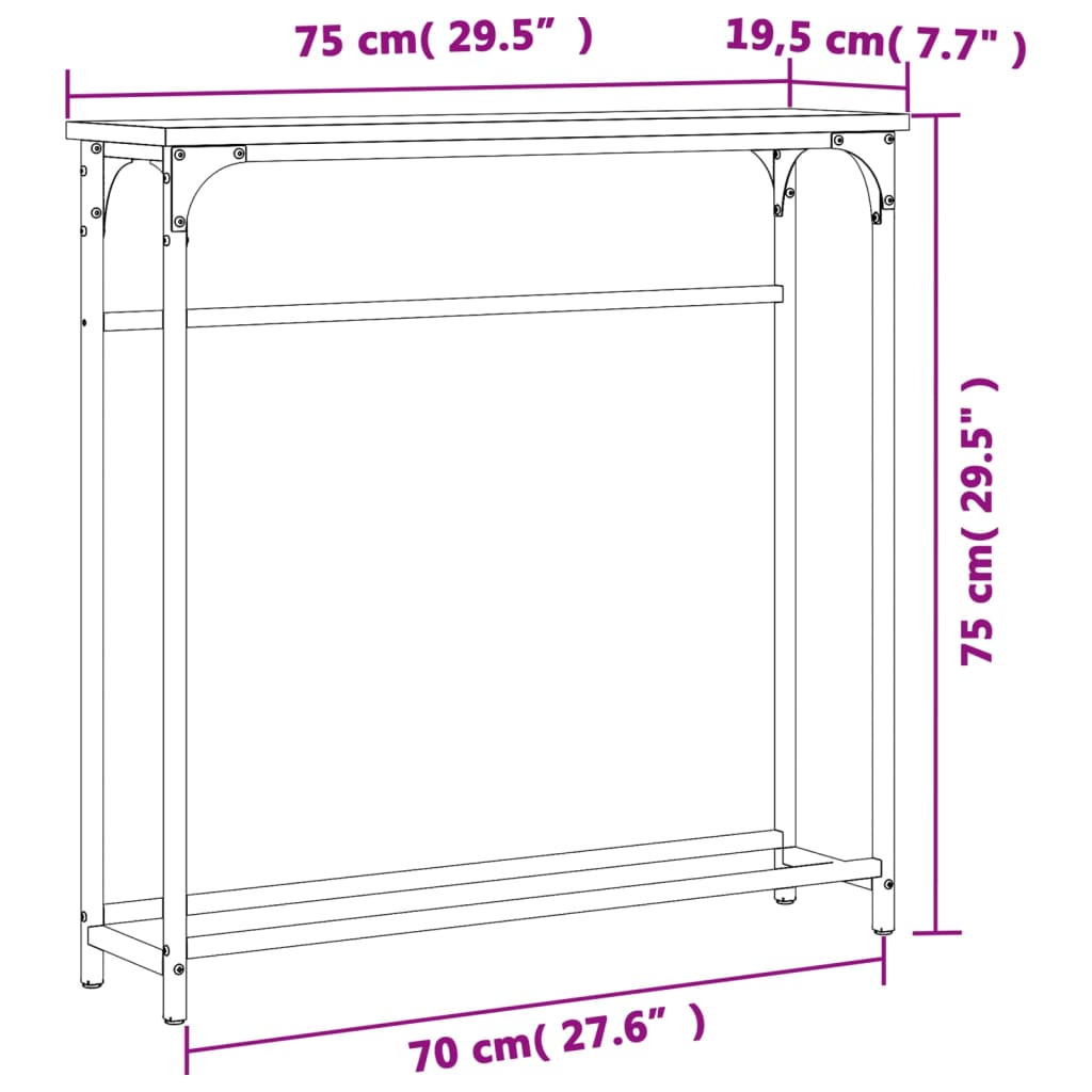 Tavolino Consolle Rovere Fumo 75x19,5x75cm in Legno Multistrato 834137