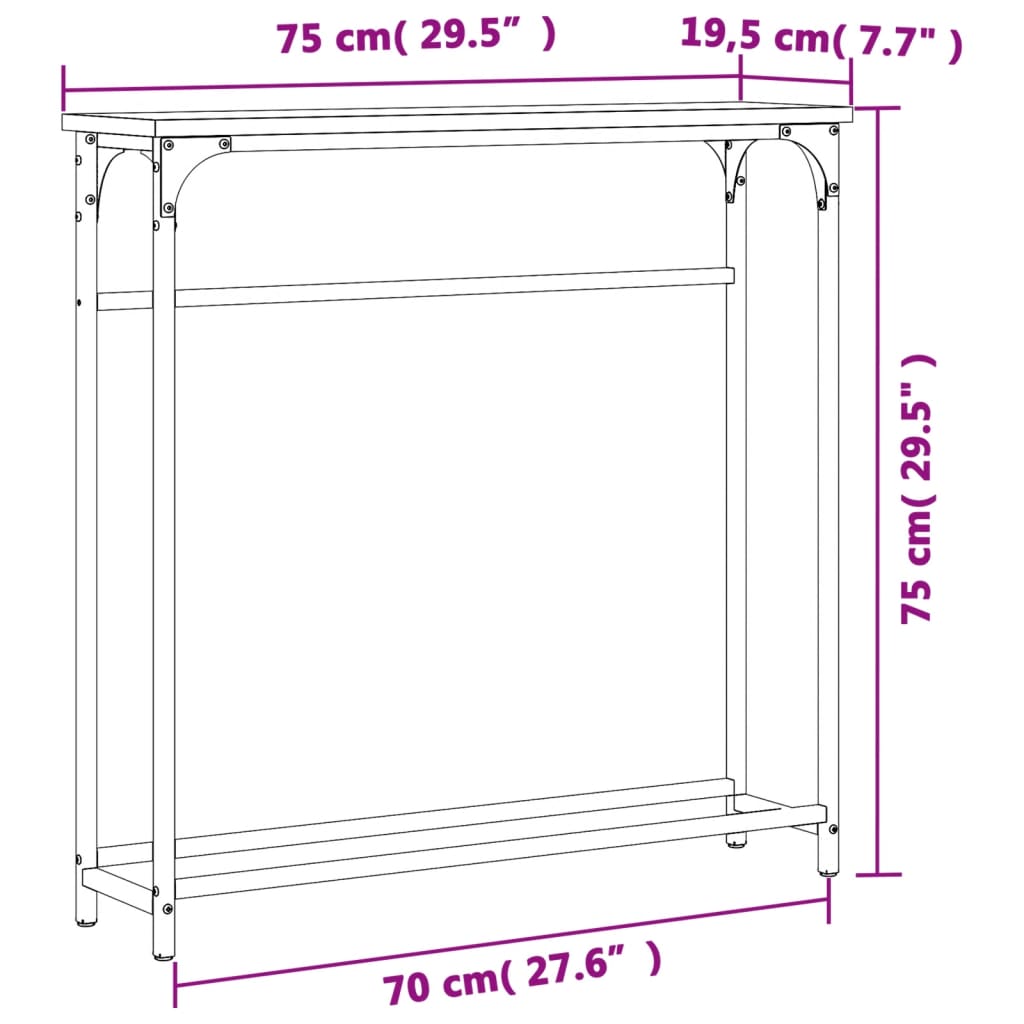 Tavolino Consolle Grigio Sonoma 75x19,5x75 cm Legno Multistrato 834138