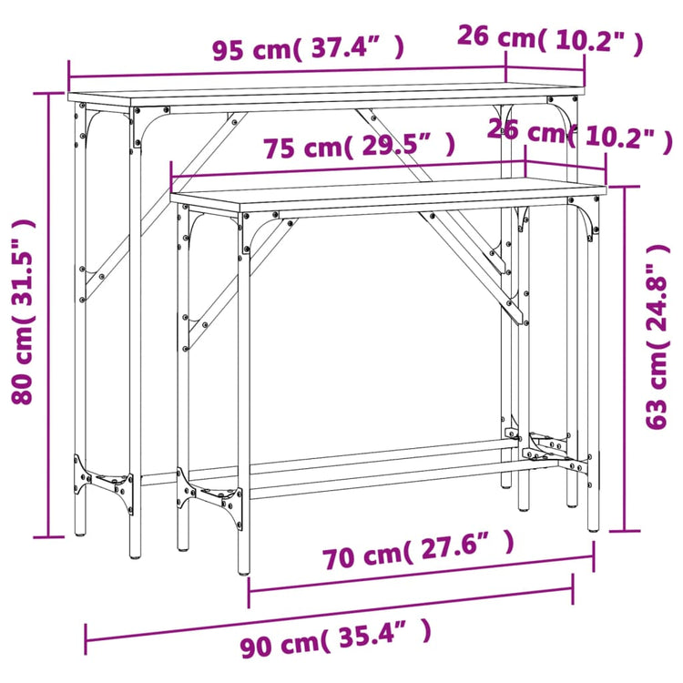 Tavolini Consolle 2 pz Neri in Legno Multistrato 834140