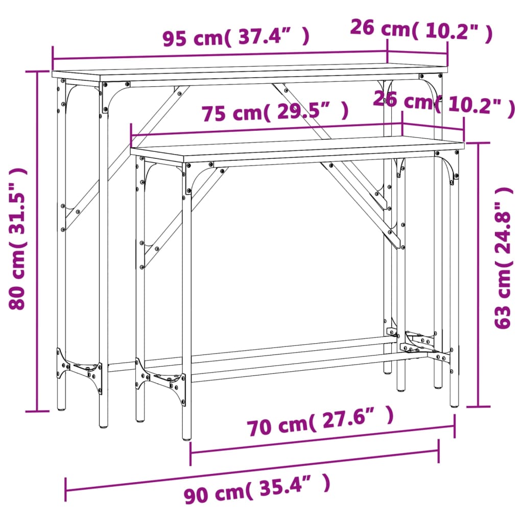 Tavolini Consolle 2 pz Rovere Sonoma in Legno Multistrato 834141