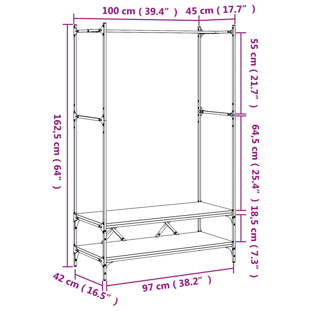 Appendiabiti con Scaffali Nero in Legno Multistrato 834200