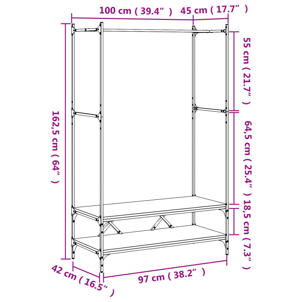 Appendiabiti con Scaffali Rovere Sonoma in Legno Multistrato 834201