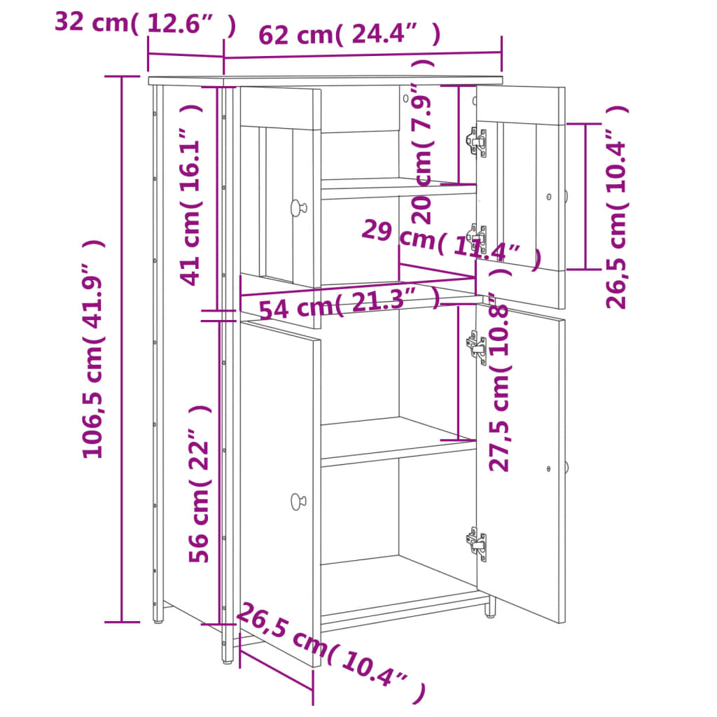 Credenza Nera 62x32x106,5 cm in Legno Multistrato 834205