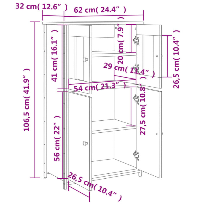 Credenza Nera 62x32x106,5 cm in Legno Multistrato 834205