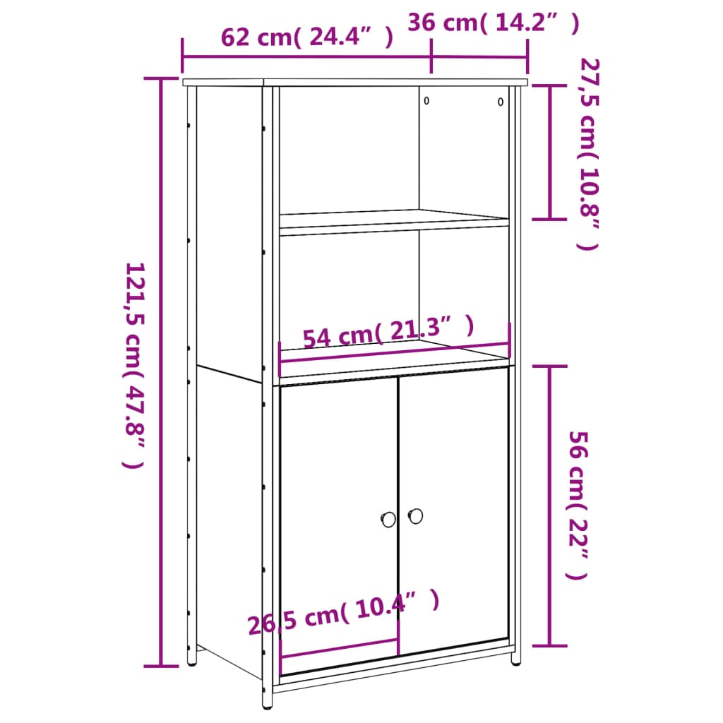 Credenza Nera 62x36x121,5 cm in Legno Multistrato 834210