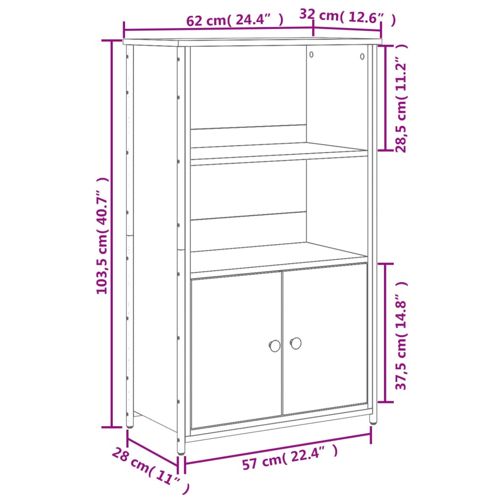 Credenza Nera 62x32x103,5 cm in Legno Multistrato 834215