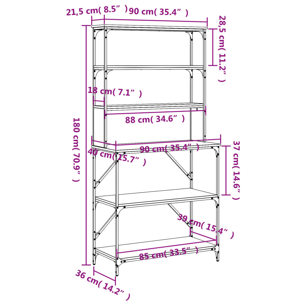 Scaffale da Cucina 6 Ripiani Nero 90x40x180cm Legno Multistrato 834220