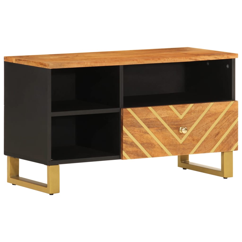 Mobile Porta TV Marrone e Nero 80x33,5x46 cm in Legno di Mango 356800