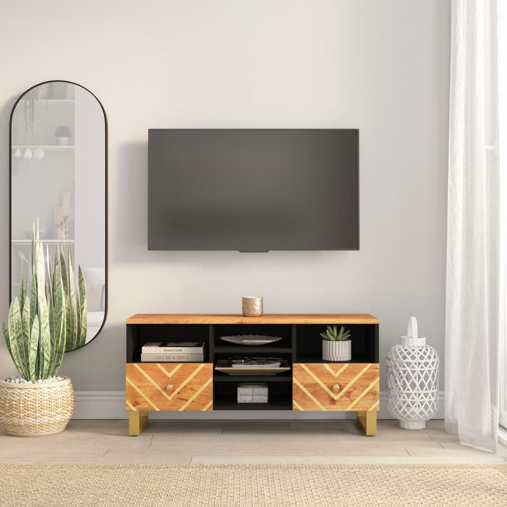 Mobile Porta TV Marrone e Nero 100x33,5x46 cm in Legno di Mangocod mxl 102717