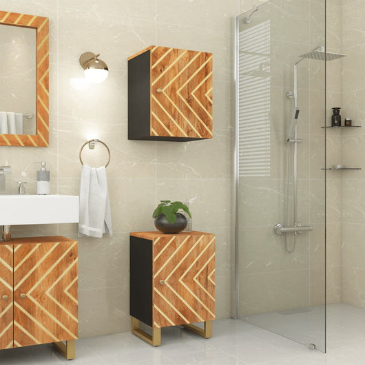 Mobile da Bagno a Parete Marrone e Nero Legno Massello di Mango 356803