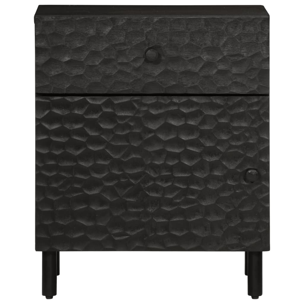 Comodino Nero 50x33x60 cm in Legno Massello di Mango 356827