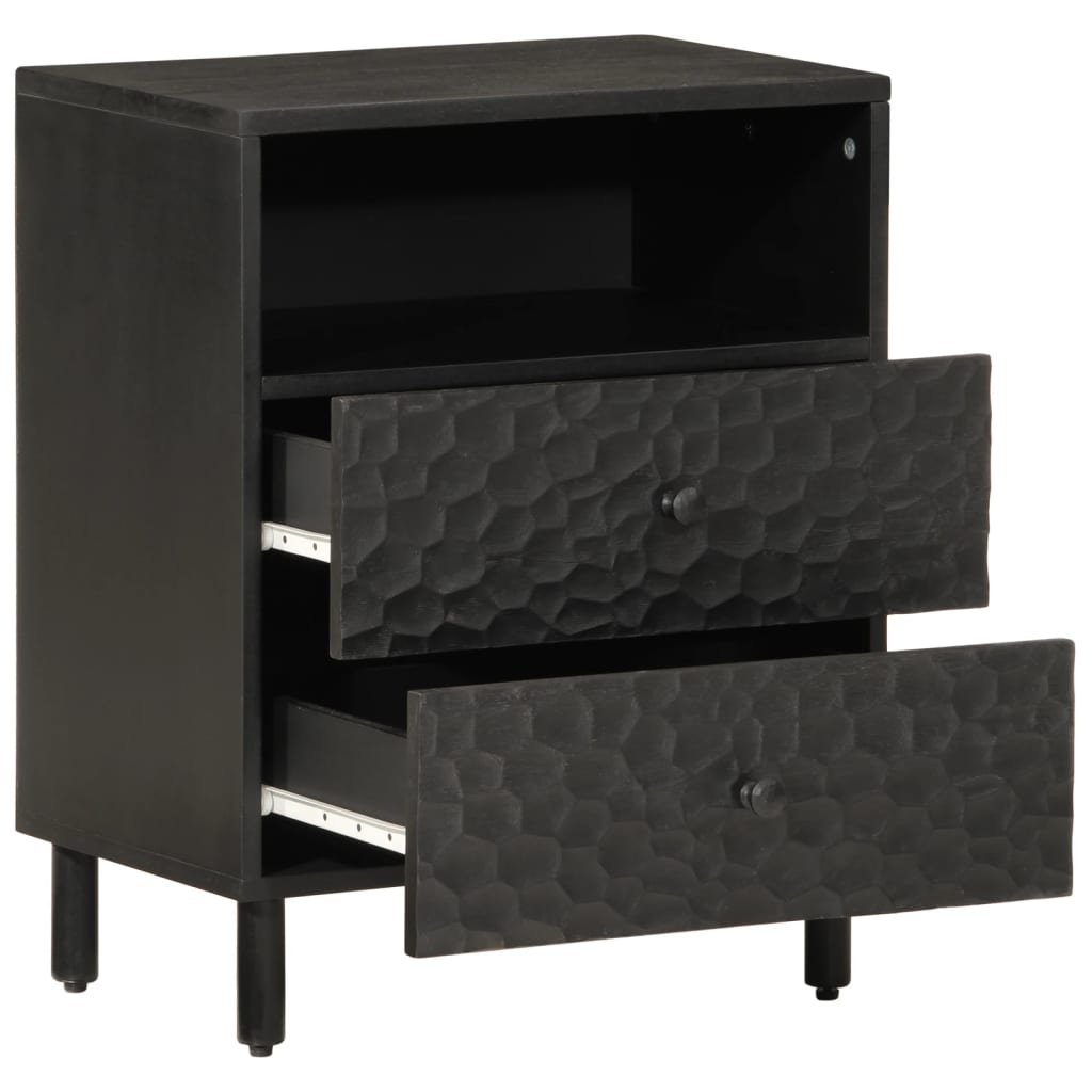 Comodino Nero 50x33x60 cm in Legno Massello di Mango 356829