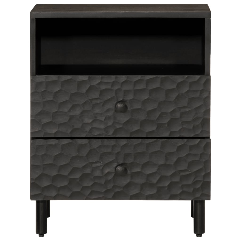 Comodino Nero 50x33x60 cm in Legno Massello di Mango 356829