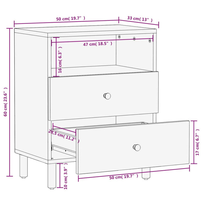 Comodino Nero 50x33x60 cm in Legno Massello di Mango 356829