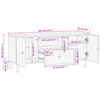 Mobile Porta TV Nero 105x33x46 cm in Legno Massello di Mango 356833