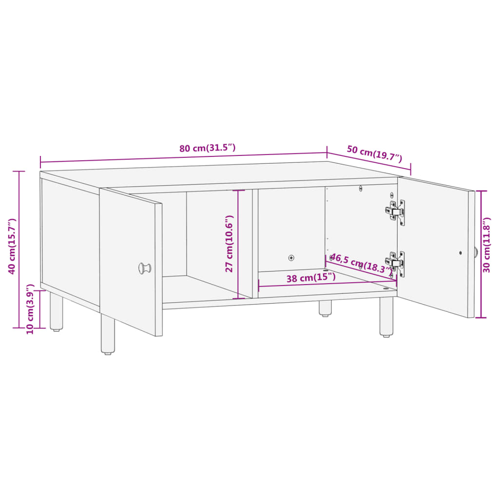 Tavolino da Salotto 80x50x40 cm Legno Massello di Mango 356896