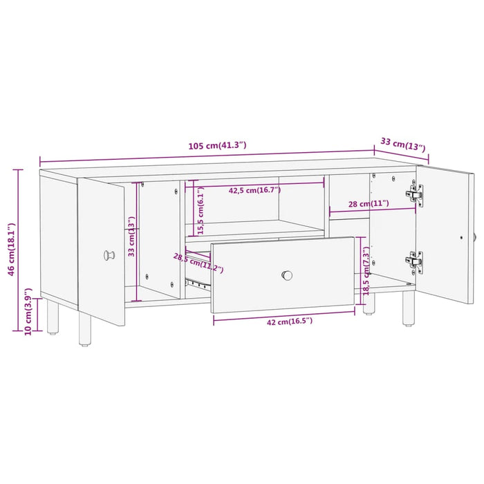 Mobile Porta TV 105x33x46cm in Legno Massello di Mango 356905