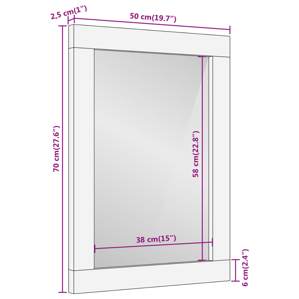 Specchio da Bagno 50x70x2,5 cm Legno Massello di Mango e Vetro 356922