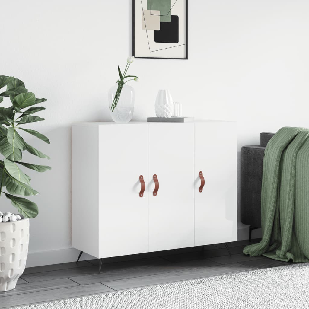 Credenza Bianco Lucido 90x34x80 cm in Legno Multistratocod mxl 127388