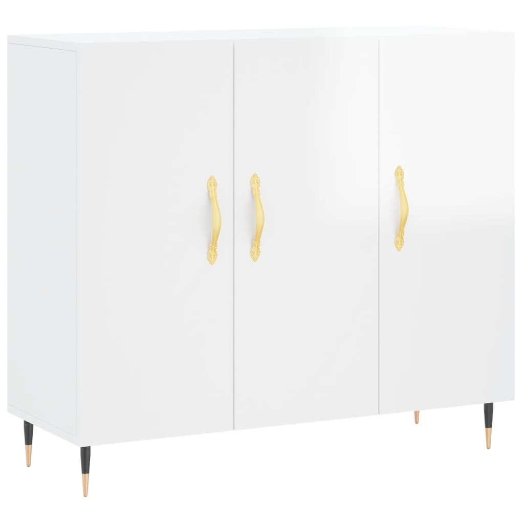 Credenza Bianco Lucido 90x34x80 cm in Legno Multistrato 828086