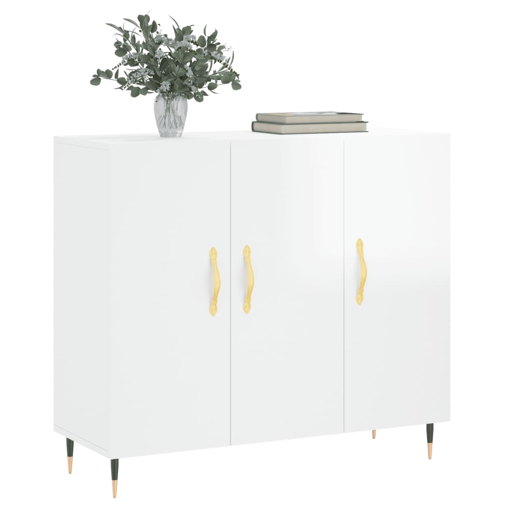 Credenza Bianco Lucido 90x34x80 cm in Legno Multistrato 828086