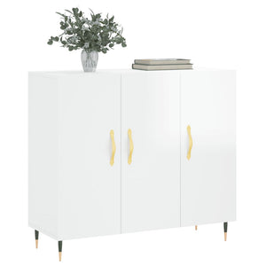 Credenza Bianco Lucido 90x34x80 cm in Legno Multistrato 828086