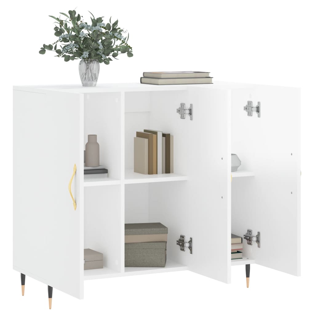 Credenza Bianco Lucido 90x34x80 cm in Legno Multistrato 828086